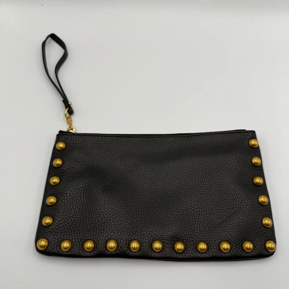 Rebecca‎ Minkoff Studded Wristlet OS Black Pebbled Leather Edgy Rockstar Clutch